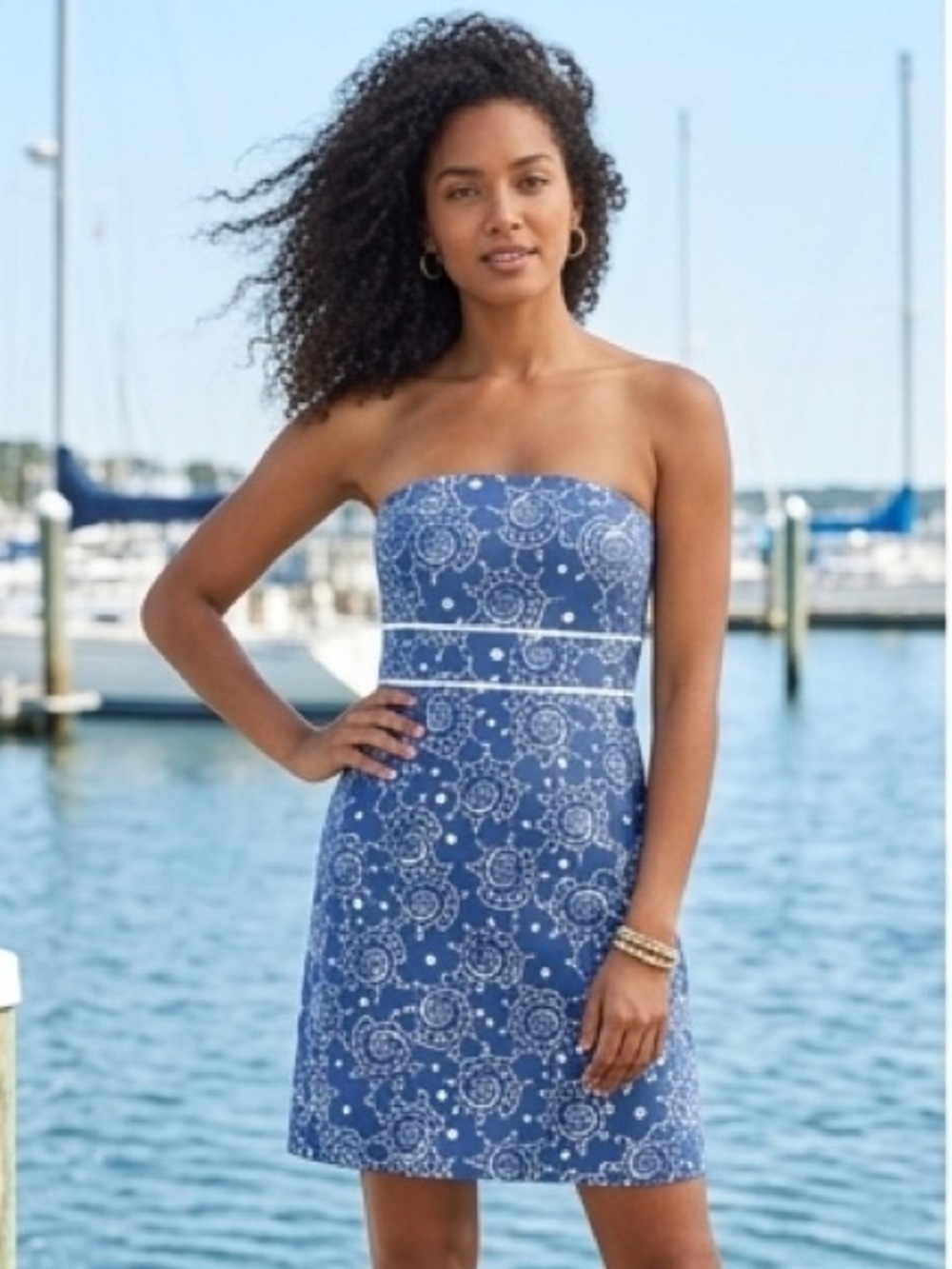 VINEYARD VINES Nautilus Strapless Dress 8 16.5” - 18” p2p Blue/White NWOT